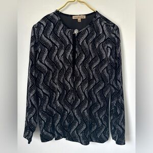 Vintage Notations Black Silver Velour Sparkle Layered Look Blouse Top Women’s L